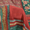 Sanskriti Vintage Sarier Grøn/Rød Ren Crepe Silke Print Sari 5+ yards Håndværk Bæredygtigt Stoff