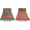 Sanskriti Vintage Sarier Grøn/Rød Ren Crepe Silke Print Sari 5+ yards Håndværk Bæredygtigt Stoff