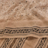 Sanskriti Vintage Sarees Peach Pure Crepe Silk Printed Sari 5+yd Craft Sustainable Fabric