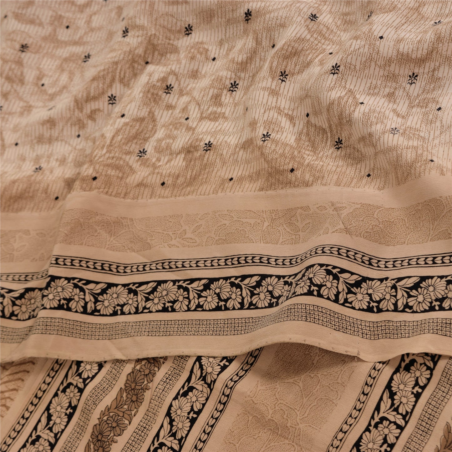 Sanskriti Vintage Sarees Peach Pure Crepe Silk Printed Sari 5+yd Craft Sustainable Fabric