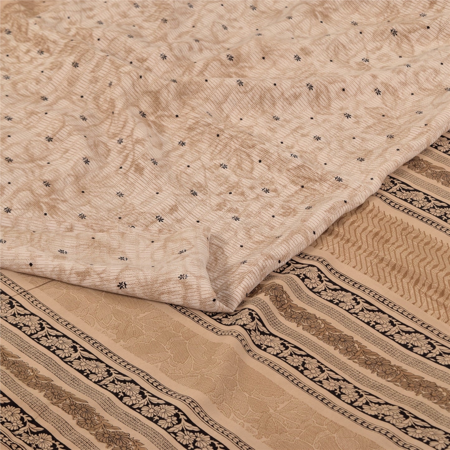 Sanskriti Vintage Sarees Peach Pure Crepe Silk Printed Sari 5+yd Craft Sustainable Fabric