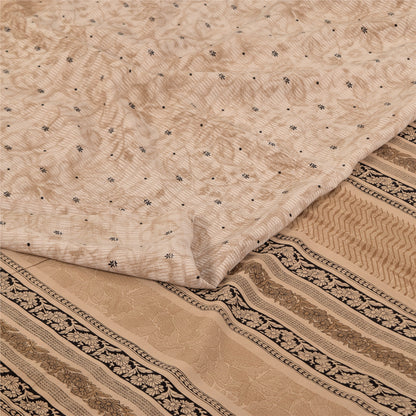 Sanskriti Vintage Sarees Peach Pure Crepe Silk Printed Sari 5+yd Craft Sustainable Fabric