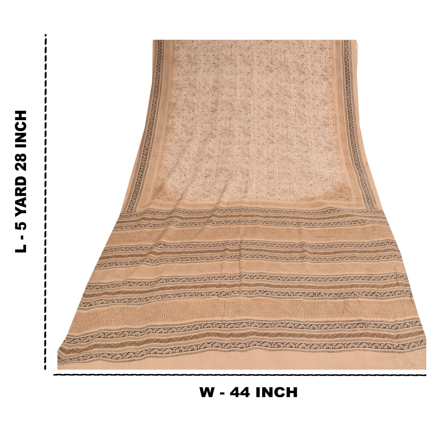 Sanskriti Vintage Sarees Peach Pure Crepe Silk Printed Sari 5+yd Craft Sustainable Fabric