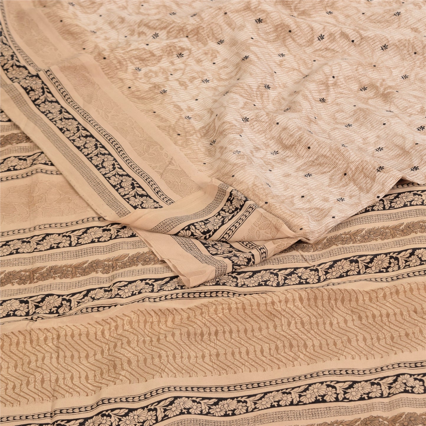 Sanskriti Vintage Sarees Peach Pure Crepe Silk Printed Sari 5+yd Craft Sustainable Fabric