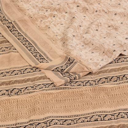 Sanskriti Vintage Sarees Peach Pure Crepe Silk Printed Sari 5+yd Craft Sustainable Fabric