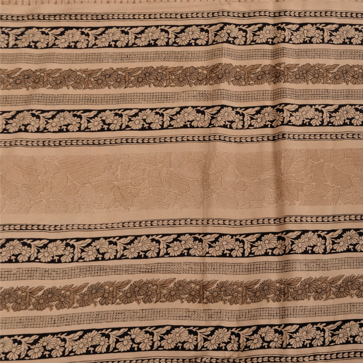 Sanskriti Vintage Sarees Peach Pure Crepe Silk Printed Sari 5+yd Craft Sustainable Fabric