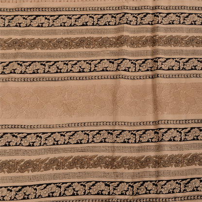 Sanskriti Vintage Sarees Peach Pure Crepe Silk Printed Sari 5+yd Craft Sustainable Fabric