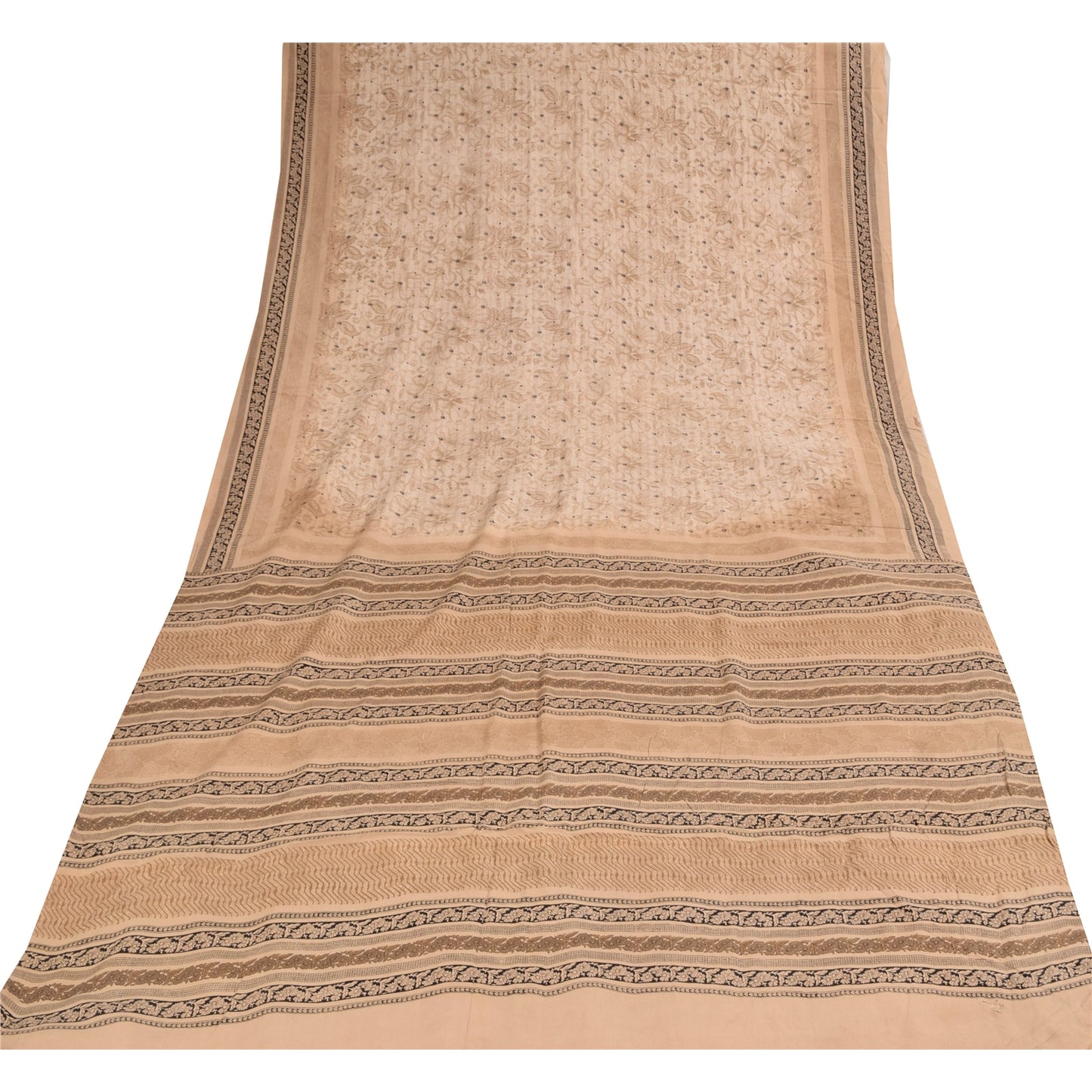 Sanskriti Vintage Sarees Peach Pure Crepe Silk Printed Sari 5+yd Craft Sustainable Fabric