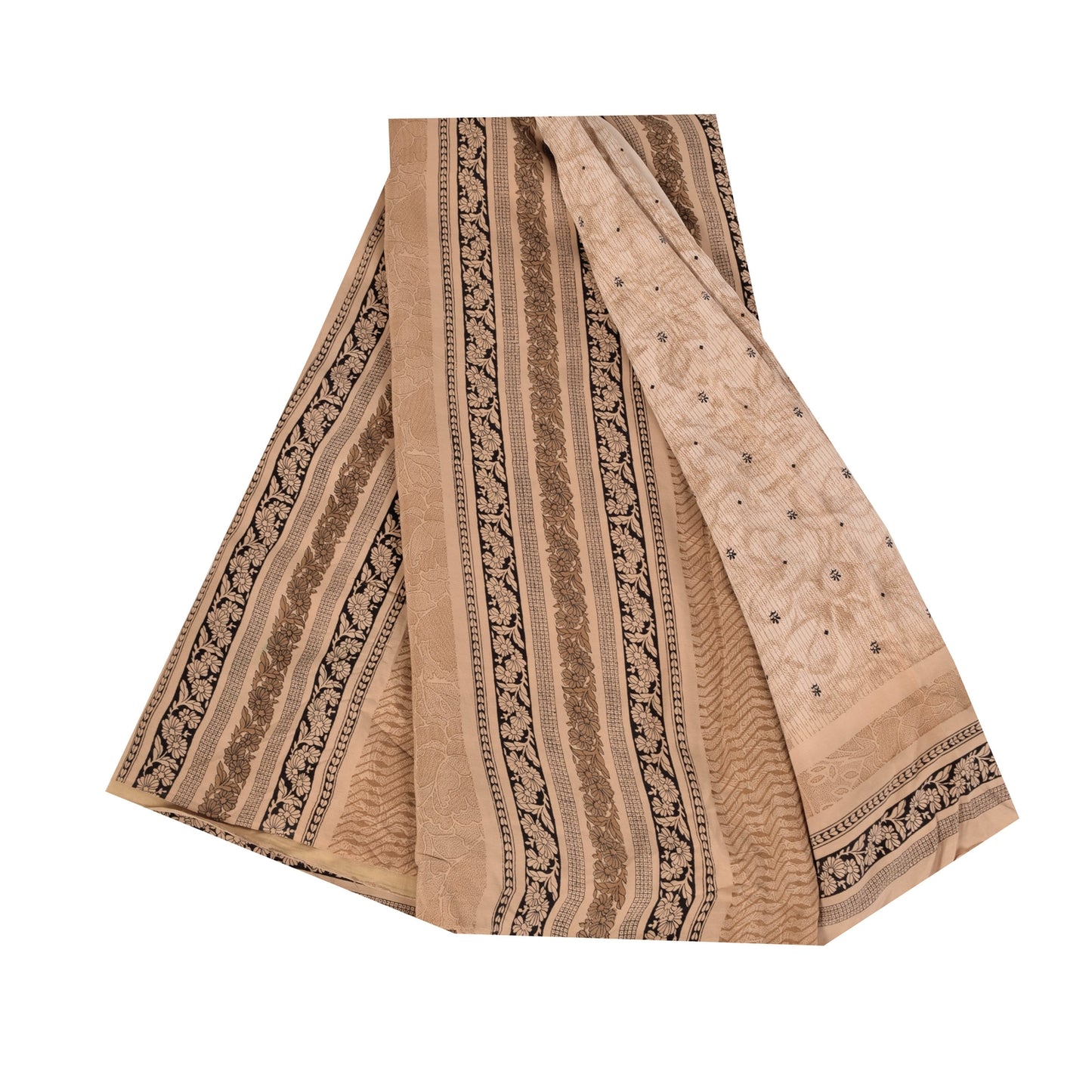 Sanskriti Vintage Sarees Peach Pure Crepe Silk Printed Sari 5+yd Craft Sustainable Fabric