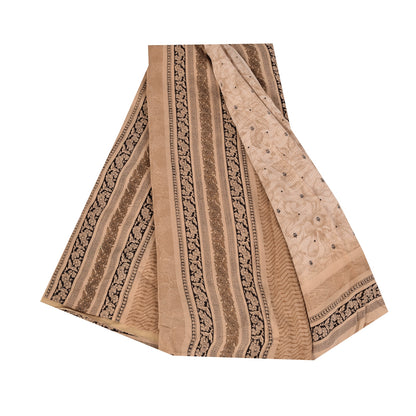 Sanskriti Vintage Sarees Peach Pure Crepe Silk Printed Sari 5+yd Craft Sustainable Fabric