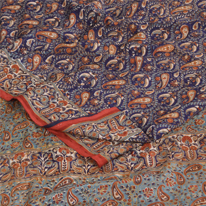 Sanskriti Vintage Sarees Purple Pure Crepe Silk Printed Sari 5+yd Craft Sustainable Fabric