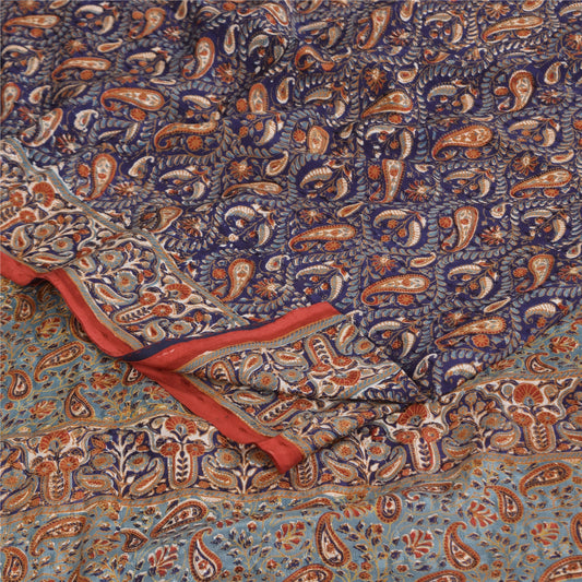 Sanskriti Vintage Sarees Purple Pure Crepe Silk Printed Sari 5+yd Craft Sustainable Fabric