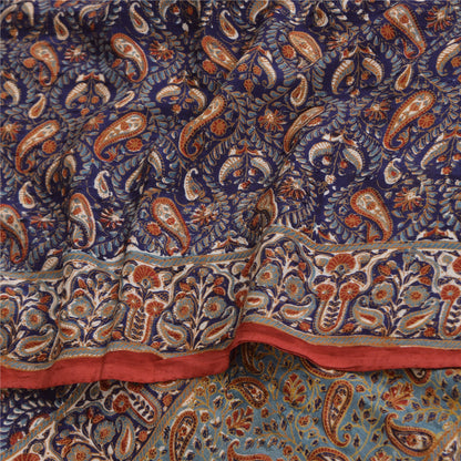 Sanskriti Vintage Sarees Purple Pure Crepe Silk Printed Sari 5+yd Craft Sustainable Fabric