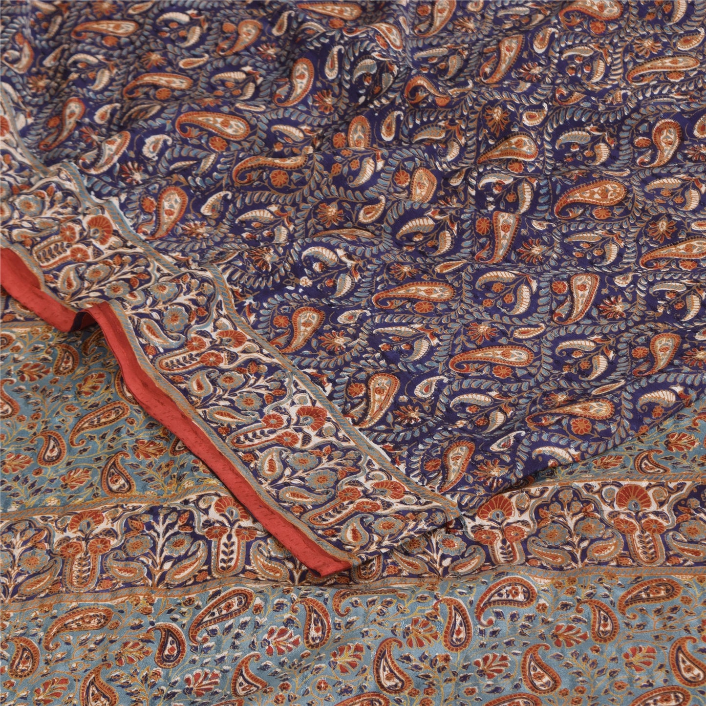 Sanskriti Vintage Sarees Purple Pure Crepe Silk Printed Sari 5+yd Craft Sustainable Fabric