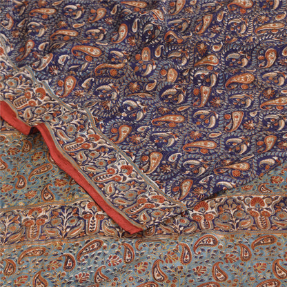 Sanskriti Vintage Sarees Purple Pure Crepe Silk Printed Sari 5+yd Craft Sustainable Fabric