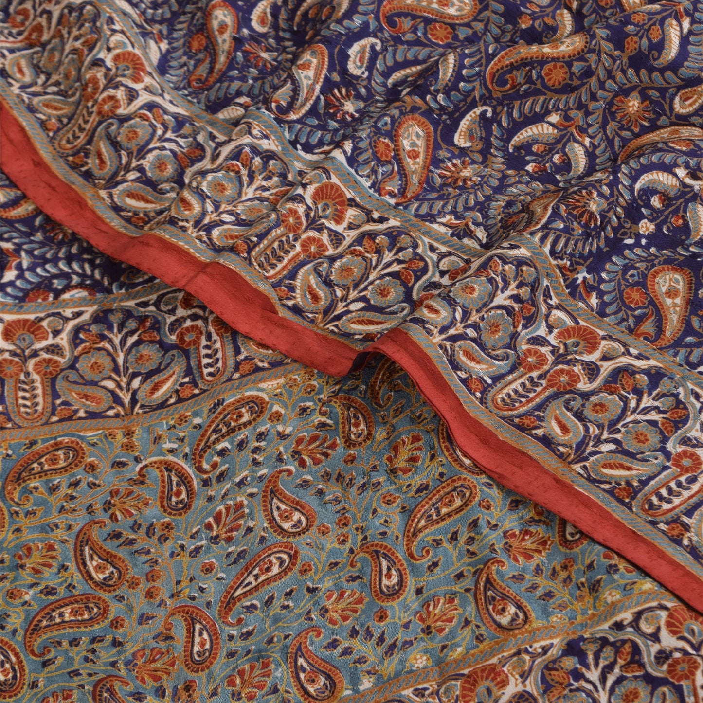 Sanskriti Vintage Sarees Purple Pure Crepe Silk Printed Sari 5+yd Craft Sustainable Fabric