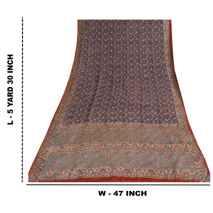 Sanskriti Vintage Sarees Purple Pure Crepe Silk Printed Sari 5+yd Craft Sustainable Fabric