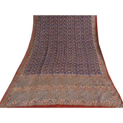 Sanskriti Vintage Sarees Purple Pure Crepe Silk Printed Sari 5+yd Craft Sustainable Fabric