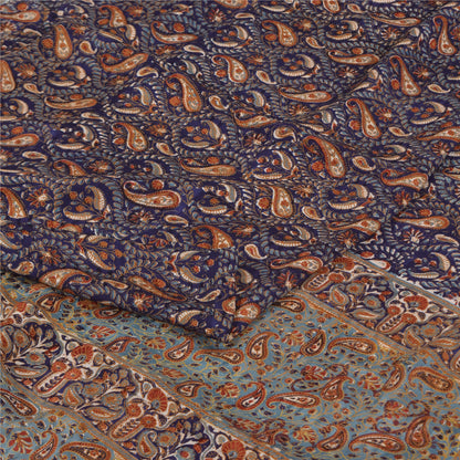 Sanskriti Vintage Sarees Purple Pure Crepe Silk Printed Sari 5+yd Craft Sustainable Fabric