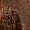 Sanskriti Vintage Sarees Brown Pure Crepe Silk Printed Sari 5+yd Craft Fabric
