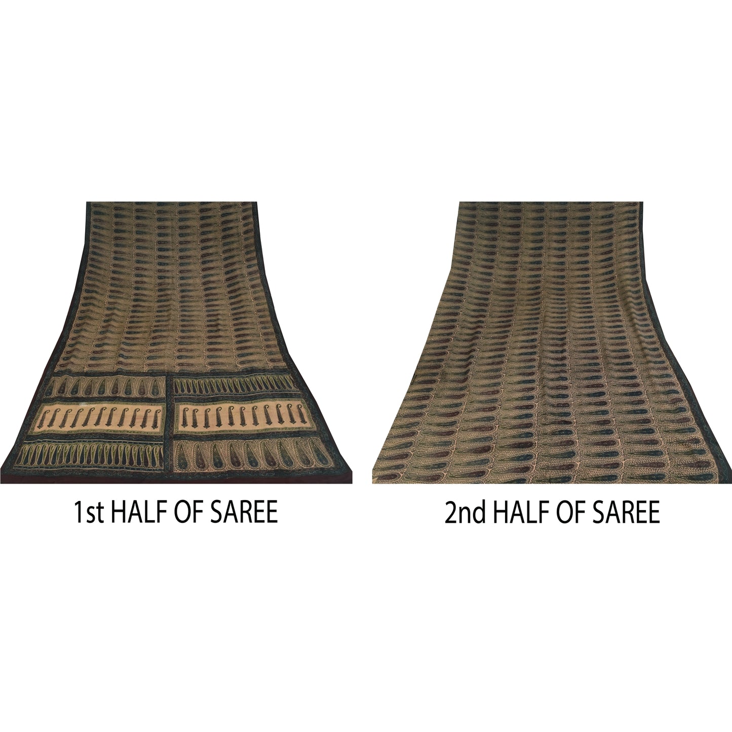 Sanskriti Vintage Sarees Peach Pure Crepe Paisley Printed Sari 5+yd Craft Sustainable Fabric