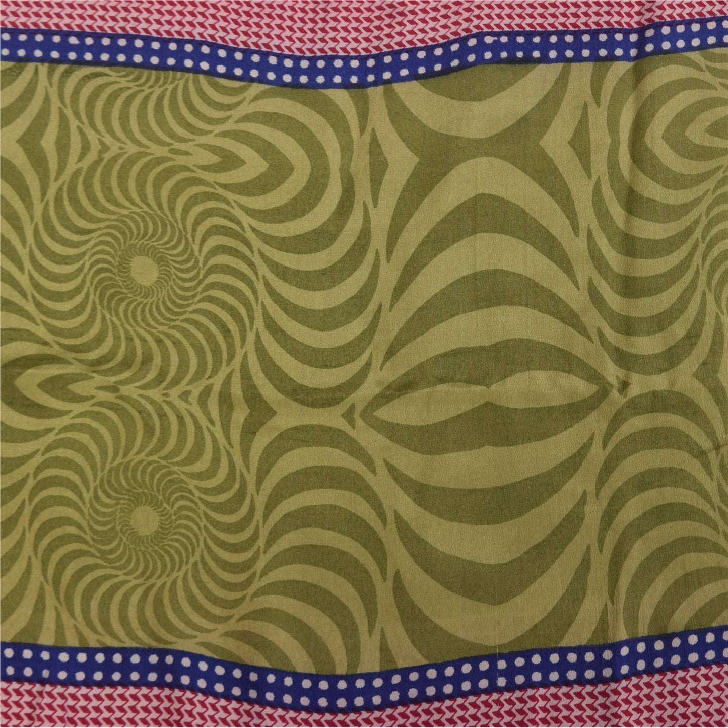 Sanskriti Vintage Sarees Green Pure Crepe Silk Printed Sari 5+yd Craft Sustainable Fabric