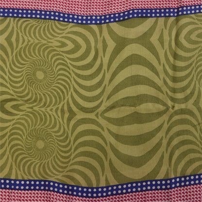 Sanskriti Vintage Sarees Green Pure Crepe Silk Printed Sari 5+yd Craft Sustainable Fabric
