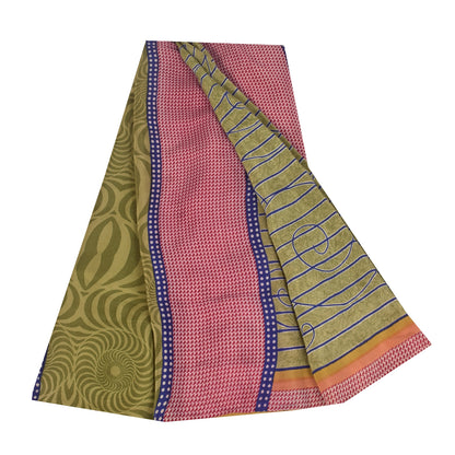 Sanskriti Vintage Sarees Green Pure Crepe Silk Printed Sari 5+yd Craft Sustainable Fabric