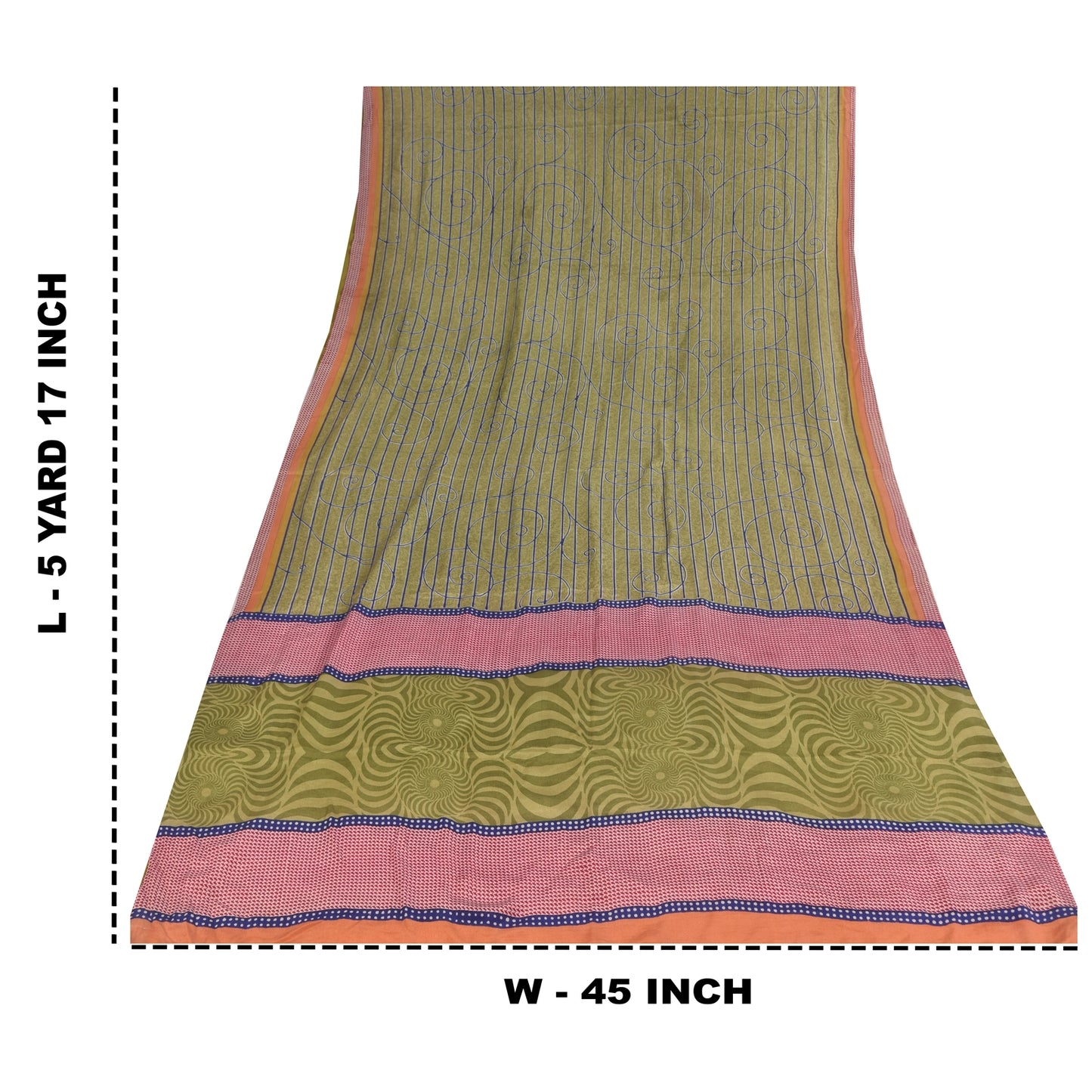 Sanskriti Vintage Sarees Green Pure Crepe Silk Printed Sari 5+yd Craft Sustainable Fabric