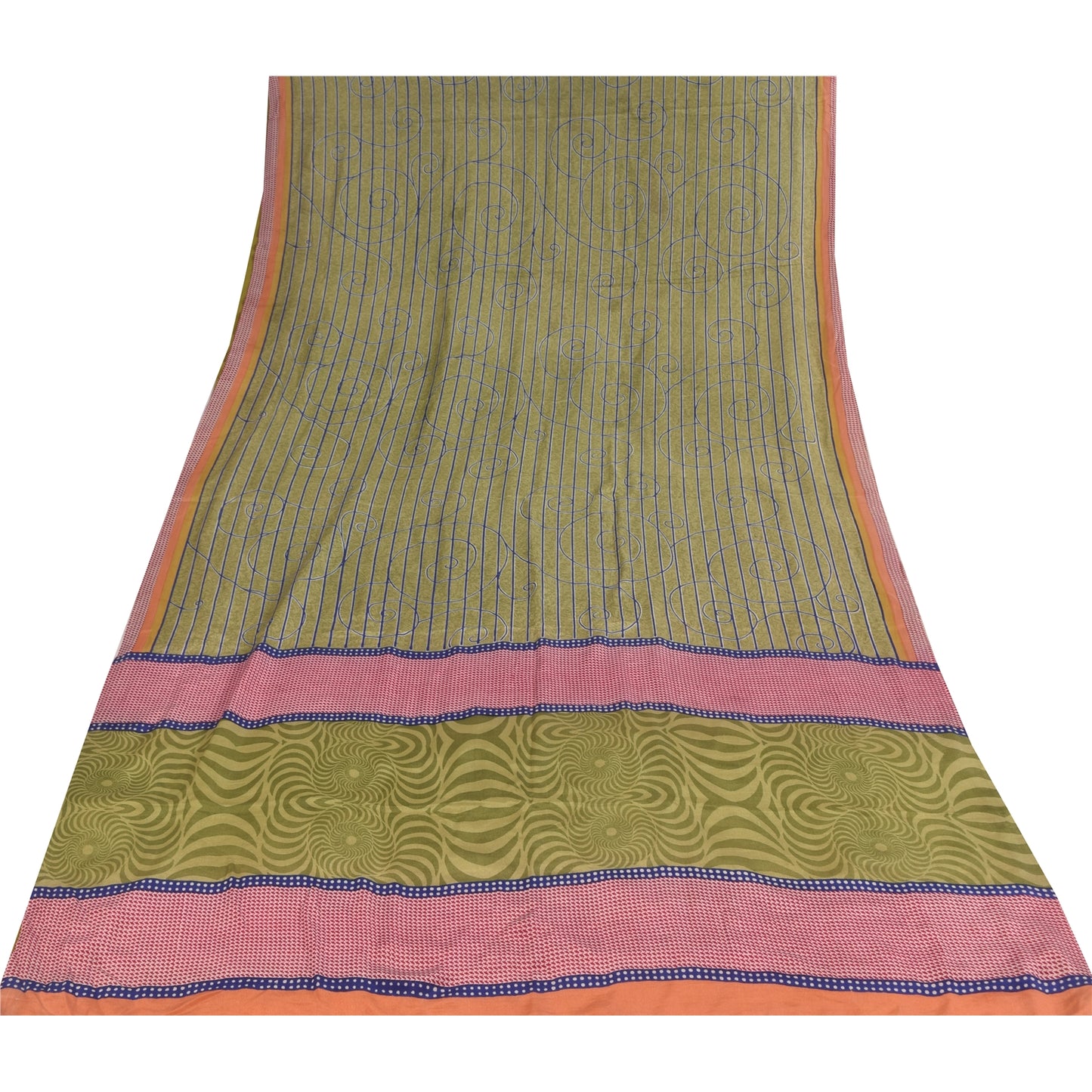 Sanskriti Vintage Sarees Green Pure Crepe Silk Printed Sari 5+yd Craft Sustainable Fabric