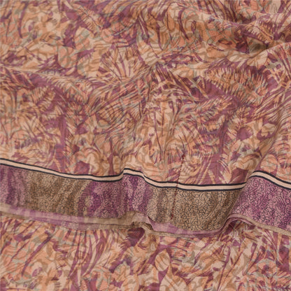 Sanskriti Vintage Sarees Peach/Purple Pure Crepe Print Sari 6yd Craft Sustainable Fabric