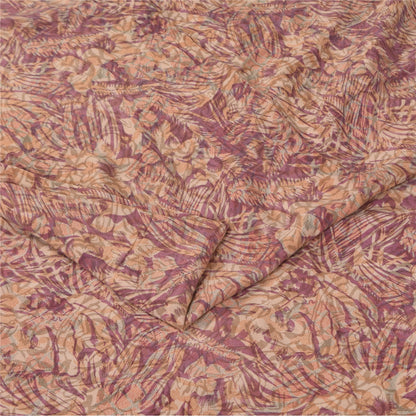 Sanskriti Vintage Sarees Peach/Purple Pure Crepe Print Sari 6yd Craft Sustainable Fabric