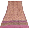 Sanskriti Vintage Sarees Peach/Purple Pure Crepe Print Sari 6yd Craft Sustainable Fabric