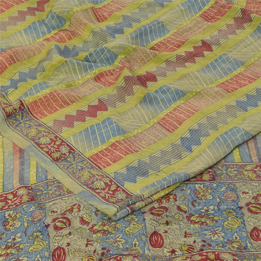Sanskriti Vintage Sarees Multicolor Pure Crepe Silk Print Sari 6yd Craft Sustainable Fabric