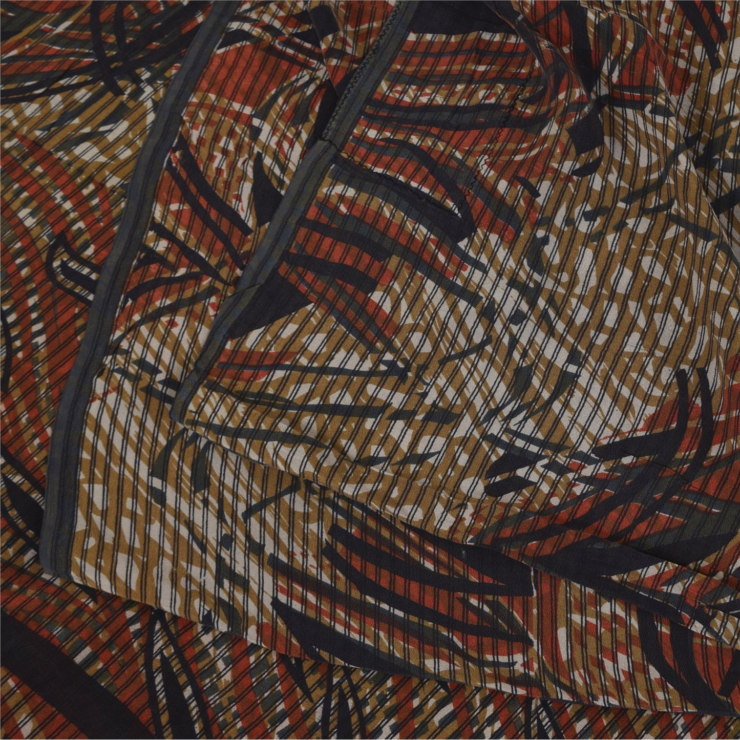 Sanskriti Vintage Sarees Multi Pure Crepe Silk Printed Sari 5+yd Craft Sustainable Fabric