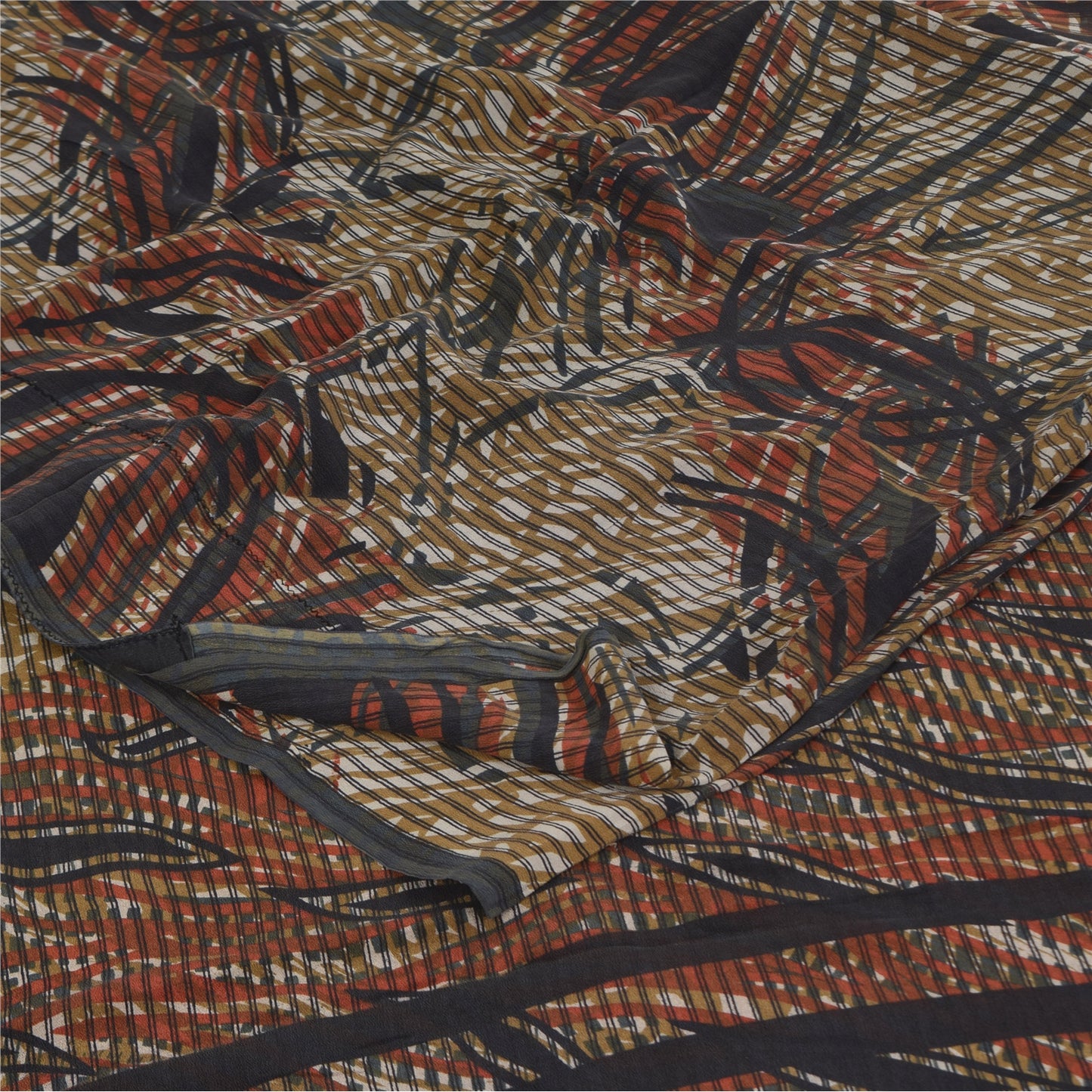 Sanskriti Vintage Sarees Multi Pure Crepe Silk Printed Sari 5+yd Craft Sustainable Fabric