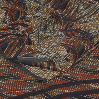 Sanskriti Vintage Sarees Multi Pure Crepe Silk Printed Sari 5+yd Craft Sustainable Fabric