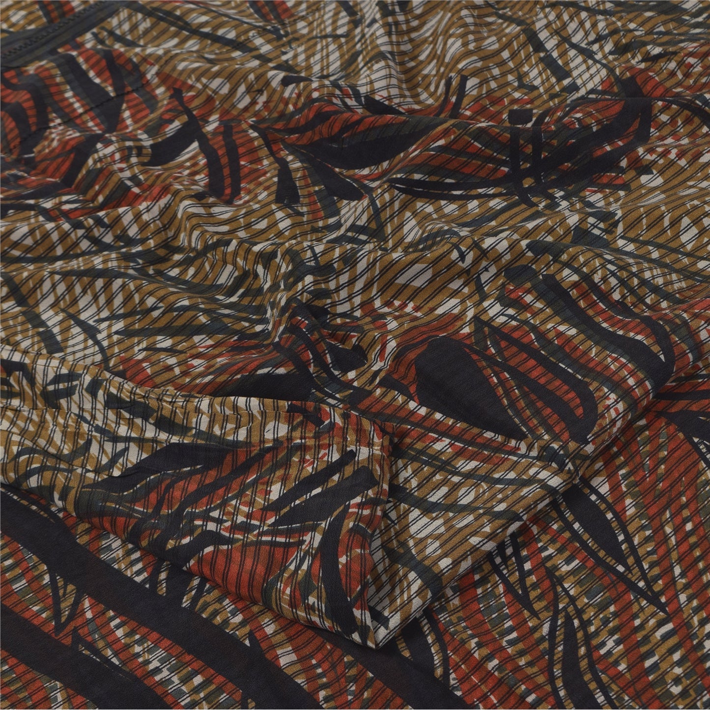 Sanskriti Vintage Sarees Multi Pure Crepe Silk Printed Sari 5+yd Craft Sustainable Fabric