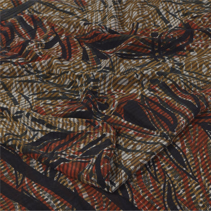 Sanskriti Vintage Sarees Multi Pure Crepe Silk Printed Sari 5+yd Craft Sustainable Fabric