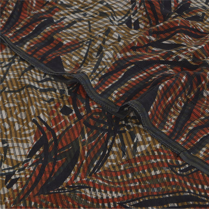 Sanskriti Vintage Sarees Multi Pure Crepe Silk Printed Sari 5+yd Craft Sustainable Fabric