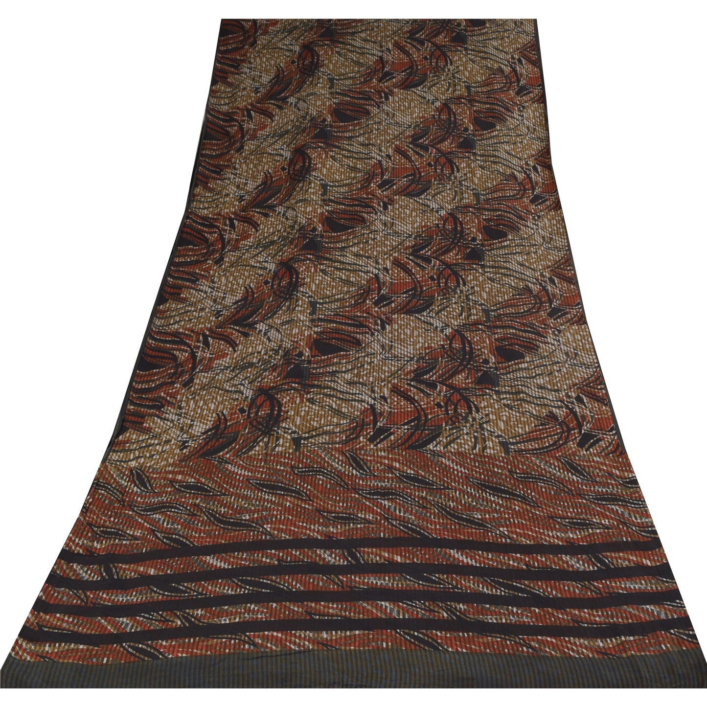 Sanskriti Vintage Sarees Multi Pure Crepe Silk Printed Sari 5+yd Craft Sustainable Fabric