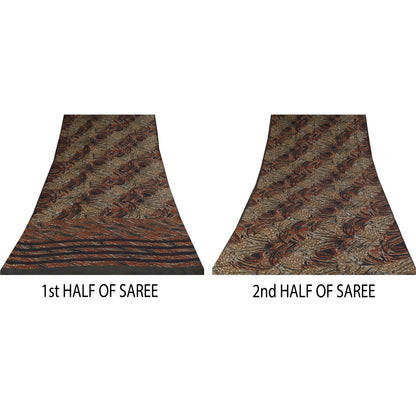Sanskriti Vintage Sarees Multi Pure Crepe Silk Printed Sari 5+yd Craft Sustainable Fabric