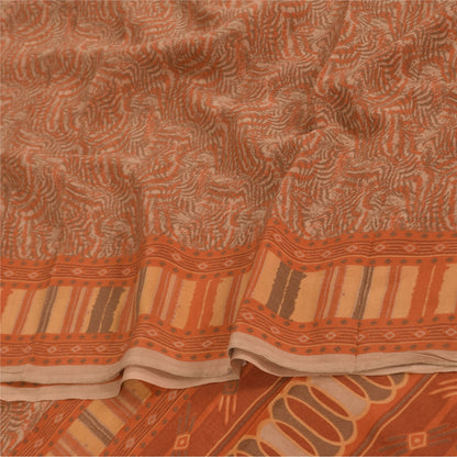 Sanskriti Vintage Sarier Orange/Brun Ren Crepe Trykt Sari 5+ yard Håndværk Bæredygtigt Stoff