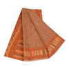 Sanskriti Vintage Sarier Orange/Brun Ren Crepe Trykt Sari 5+ yard Håndværk Bæredygtigt Stoff