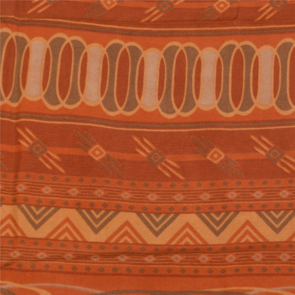 Sanskriti Vintage Sarier Orange/Brun Ren Crepe Trykt Sari 5+ yard Håndværk Bæredygtigt Stoff