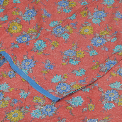 Sanskriti Vintage Sarees Pink Pure Crepe Print Hand Beaded Sari 5+yd Sustainable Fabric