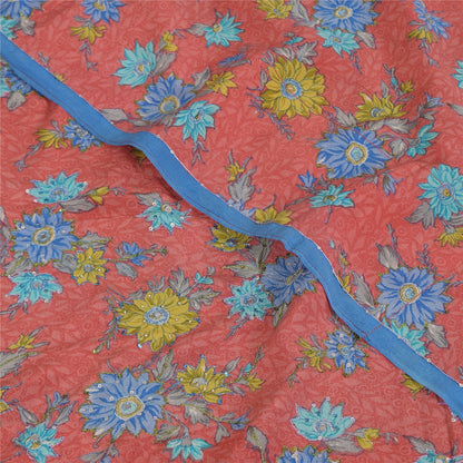 Sanskriti Vintage Sarees Pink Pure Crepe Print Hand Beaded Sari 5+yd Sustainable Fabric