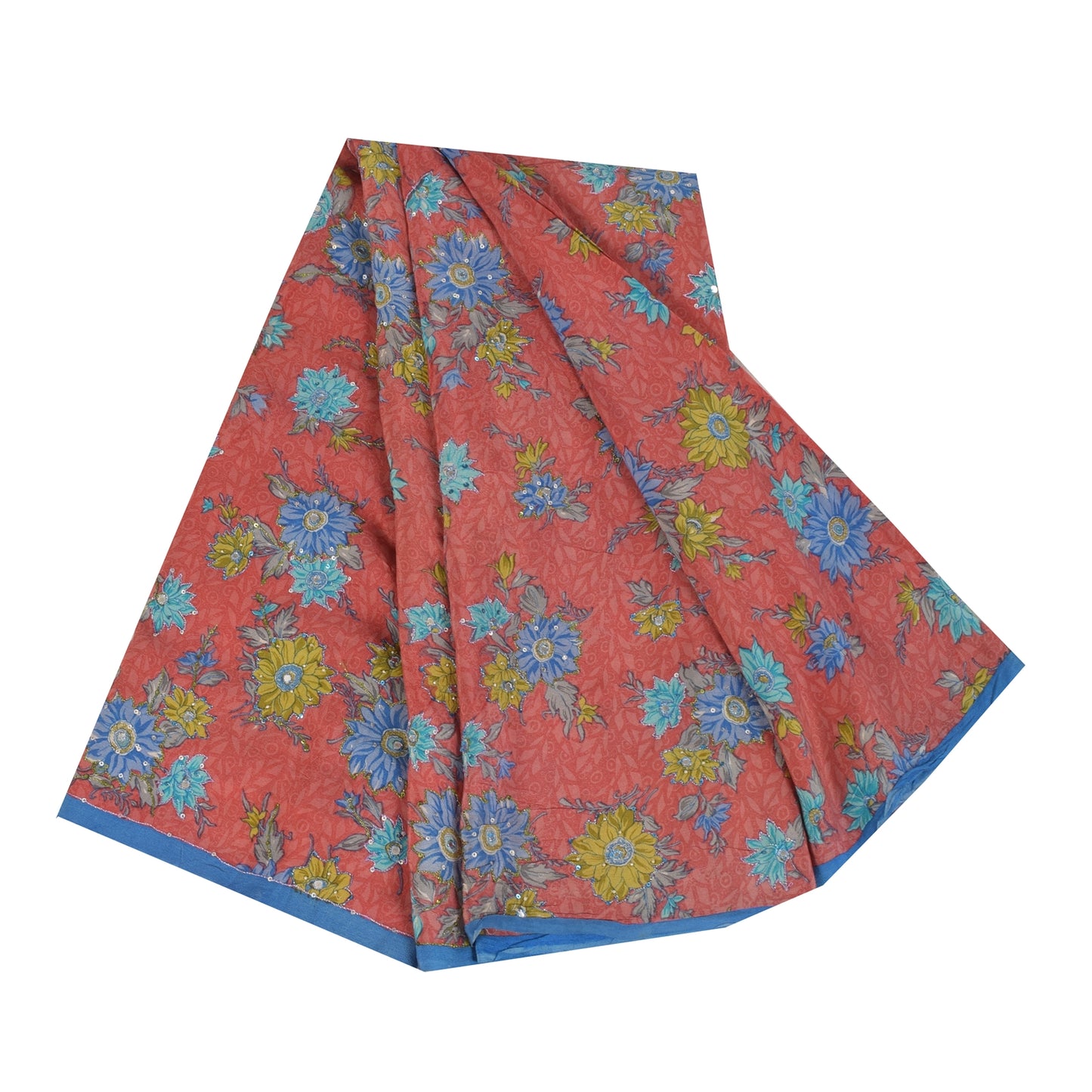 Sanskriti Vintage Sarees Pink Pure Crepe Print Hand Beaded Sari 5+yd Sustainable Fabric