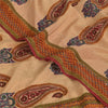 Sanskriti Vintage Sarees Peach Pure Crepe Silk Printed Sari 5+yd Craft Sustainable Fabric