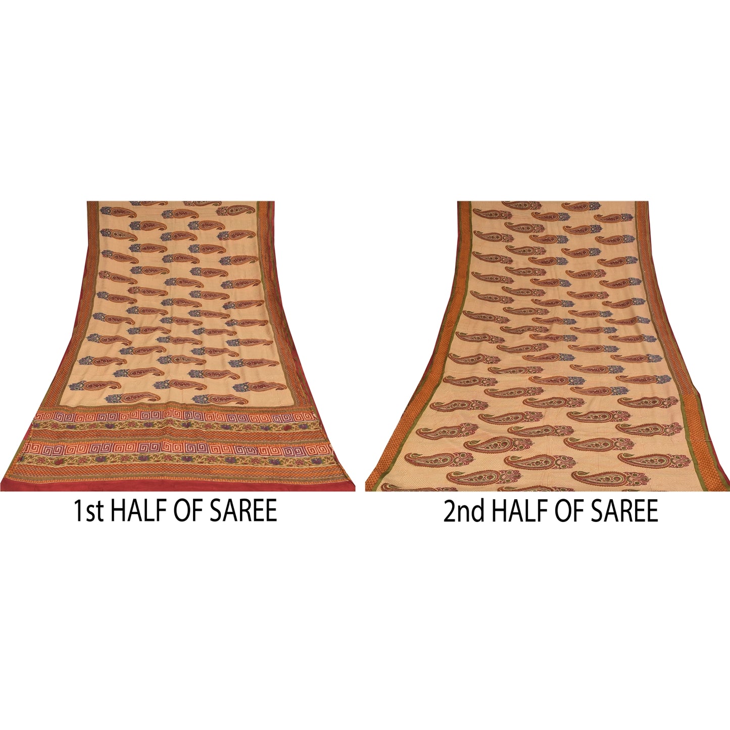 Sanskriti Vintage Sarees Peach Pure Crepe Silk Printed Sari 5+yd Craft Sustainable Fabric